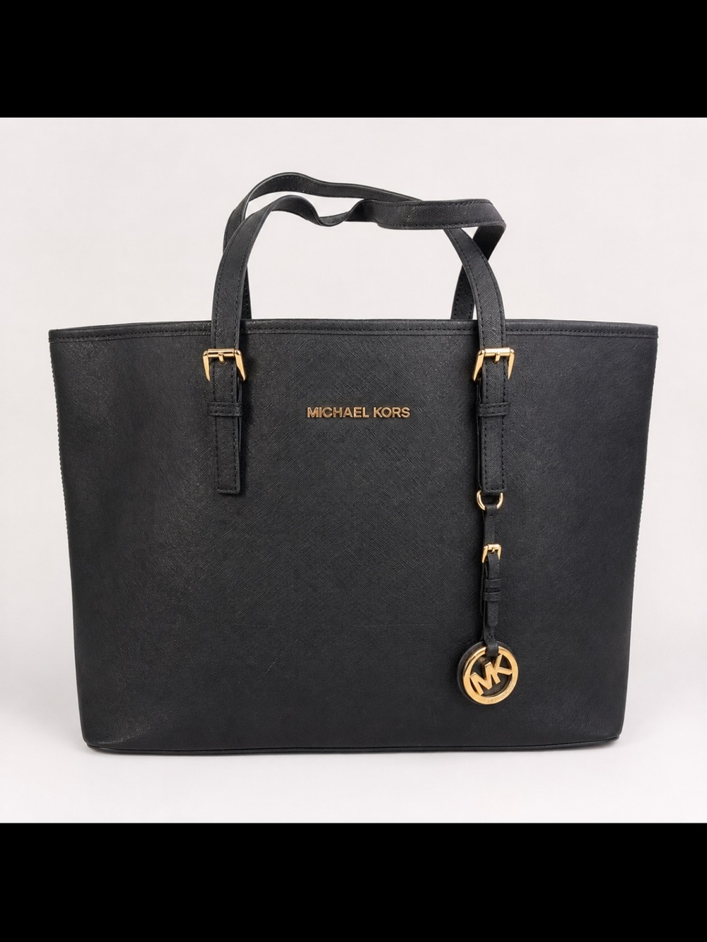 Michael Kors Black Leather Tote with Gold Hardware